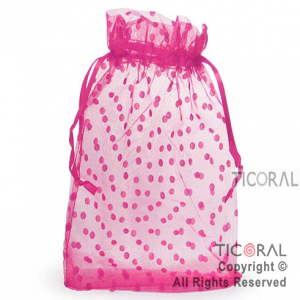 BOLSA ORGANZA FUCSIA 20X25 LUNARES HS3978-2 x 1